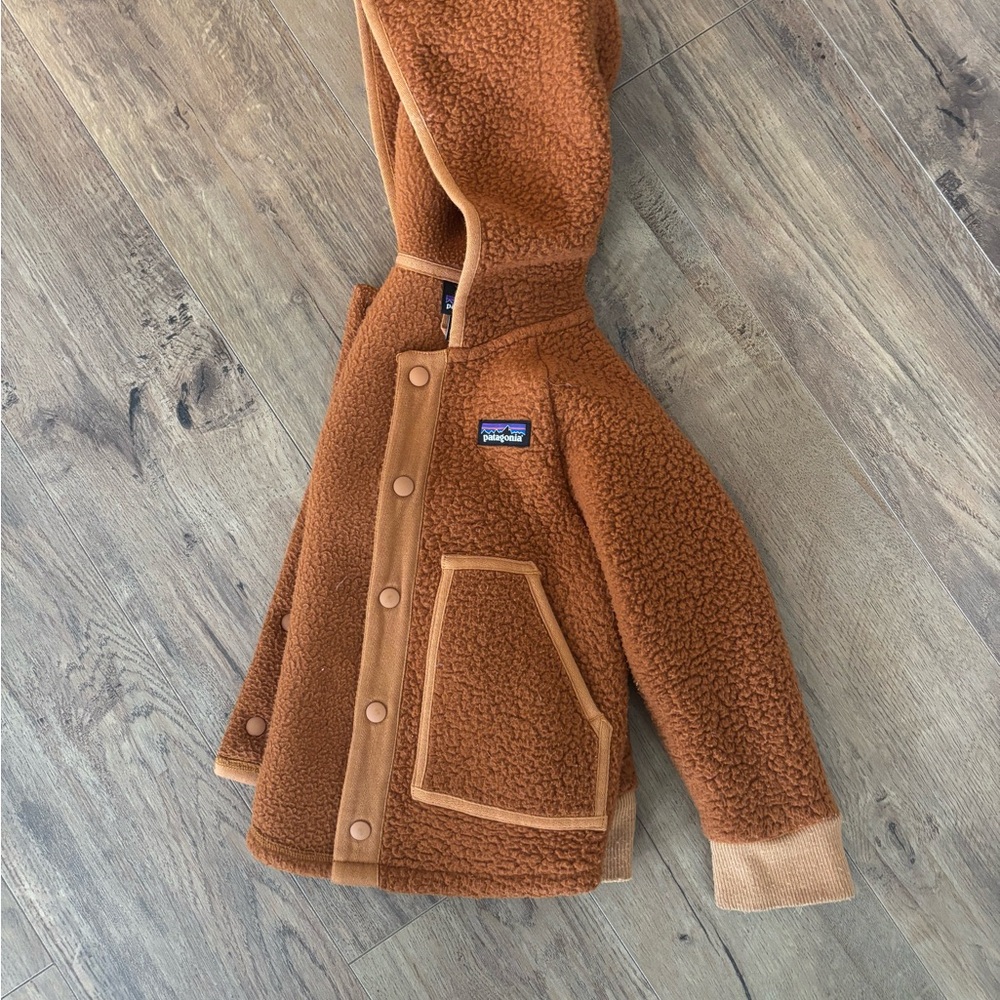 Patagonia Kids' Rust Brown Sherpa Hooded Puffer Jacket